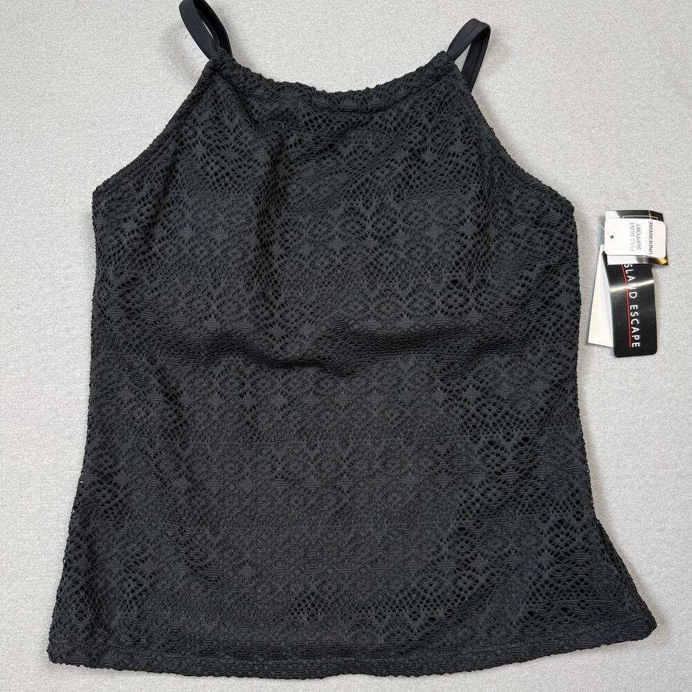 Island Escape Women's Crochet Underwire Tankini Swim Top, Black 6 $40